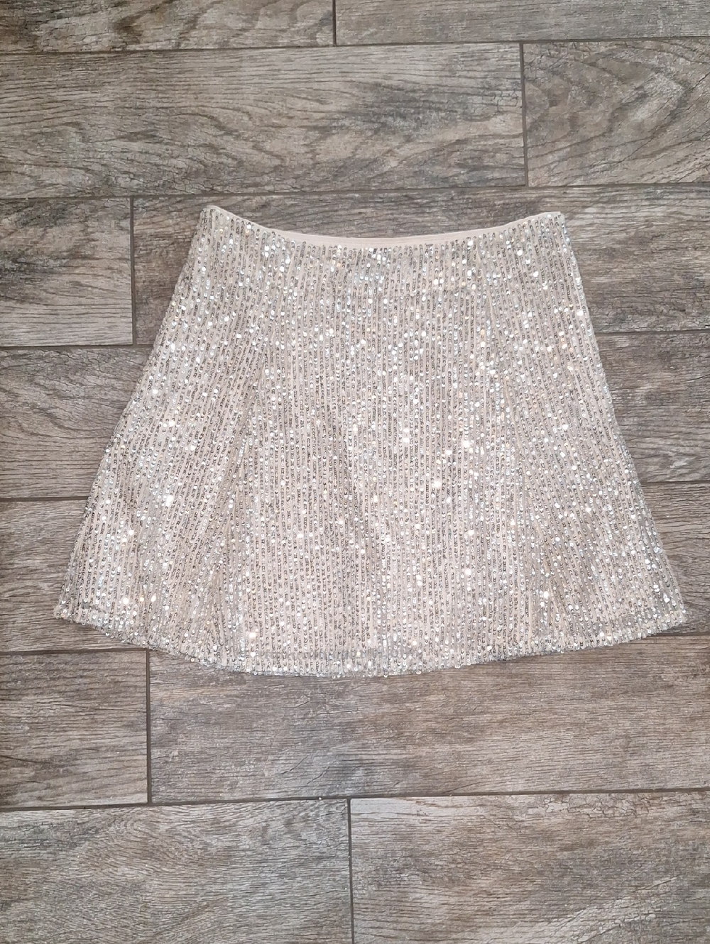 LOFT Champagne Sequin Skater Skirt
